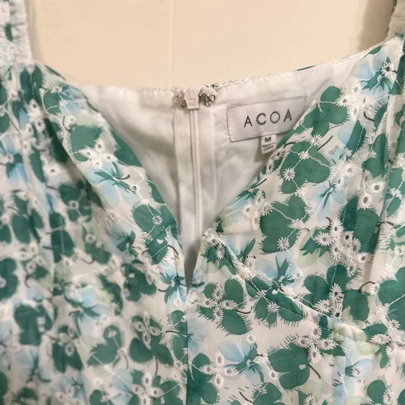 ACOA blue and green floral eyelet bustier puff sleeve dress (M) - Picture 3 of 6